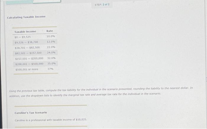 Solved STEP: 2 Of 2 Calculating Taxable Income Taxable | Chegg.com