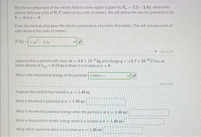 Solved The the x-component of the electric field in some | Chegg.com