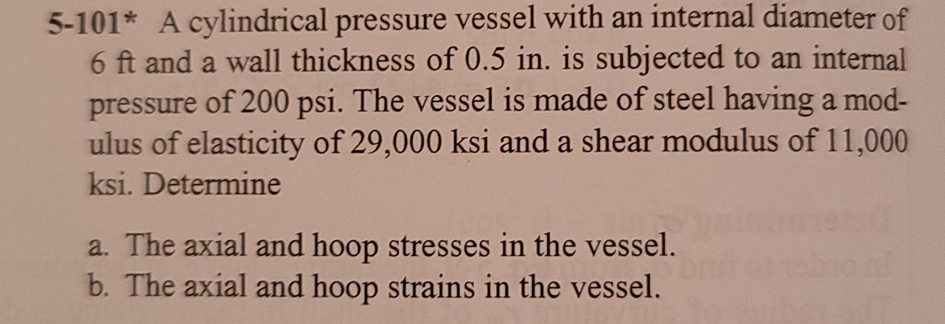 Solved 5-101* A cylindrical pressure vessel with an internal | Chegg.com