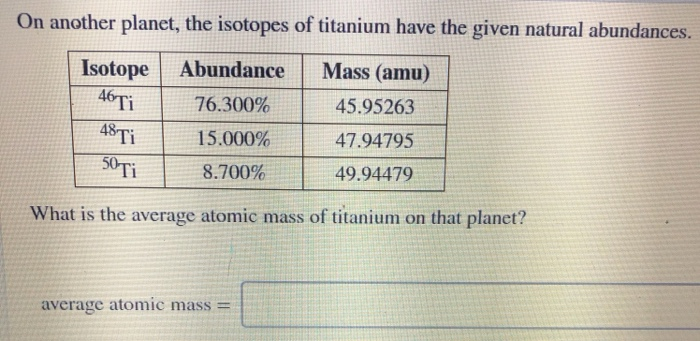 Solved On another planet, the isotopes of titanium have the | Chegg.com