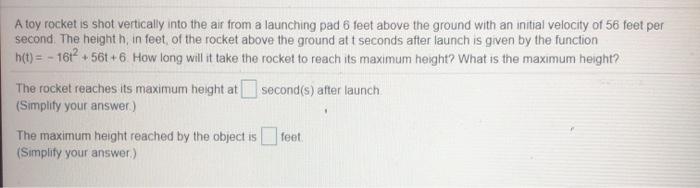 Solved A toy rocket is shot vertically into the air from a | Chegg.com