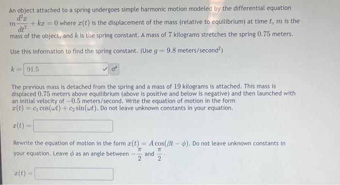 Solved An object attached to a spring undergoes simple | Chegg.com