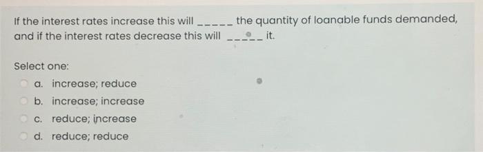 Solved If the interest rates increase this will the quantity | Chegg.com
