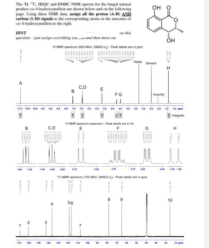 Solved OH O The 'H. C.HSC And HMBC NMR Spectra For The | Chegg.com