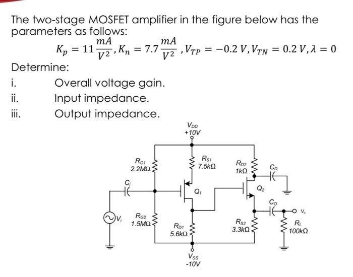 Solved The two-stage MOSFET amplifier in the figure below | Chegg.com