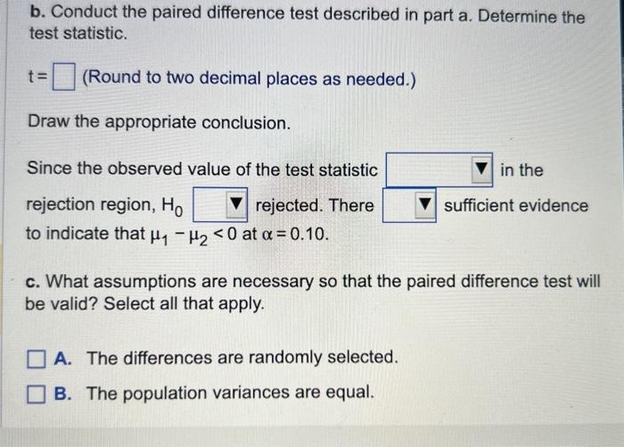 Solved A paired difference experiment produced the data | Chegg.com