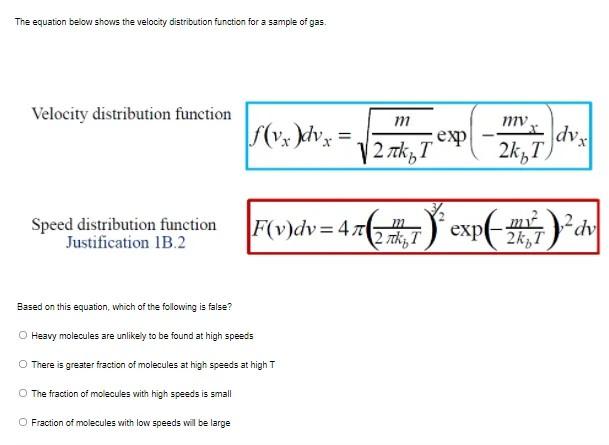 Solved The equation below shows the velocity distribution | Chegg.com