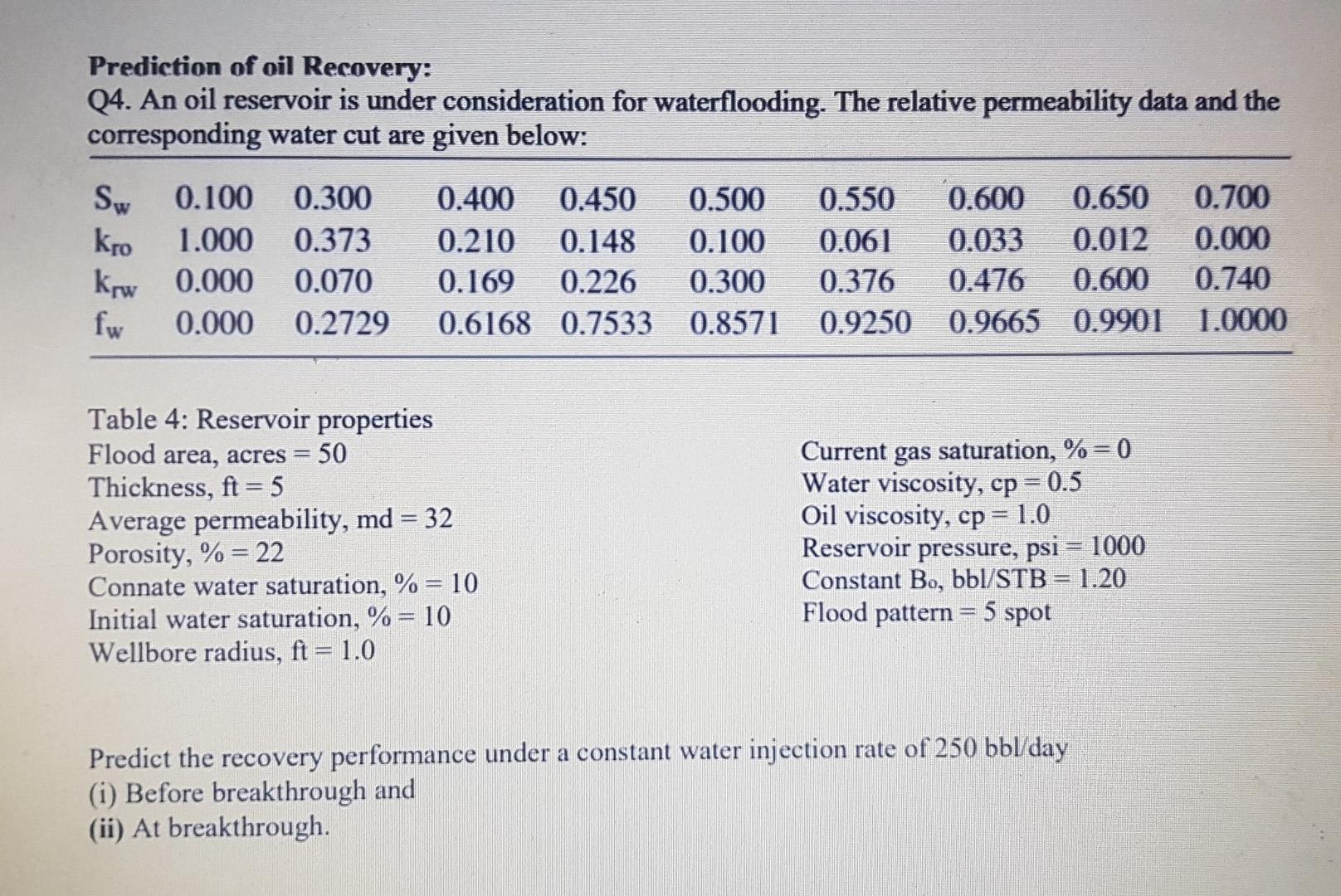 Prediction Of Oil Recovery: Q4. An Oil Reservoir Is | Chegg.com