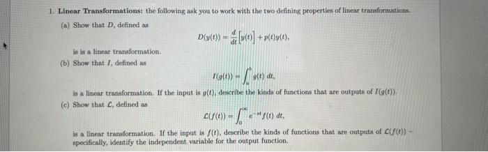 Solved 1. Linear Transformations: The Following Ask You To | Chegg.com