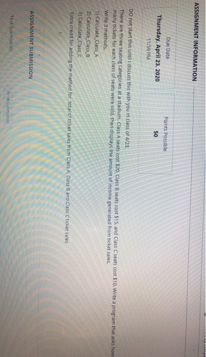 Solved ASSIGNMENT INFORMATION Points Possible Due Date | Chegg.com
