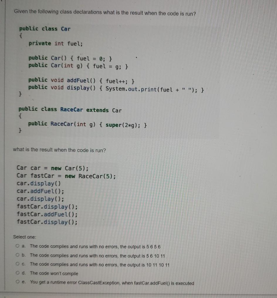 Solved Given The Following Class Declarations What Is The | Chegg.com