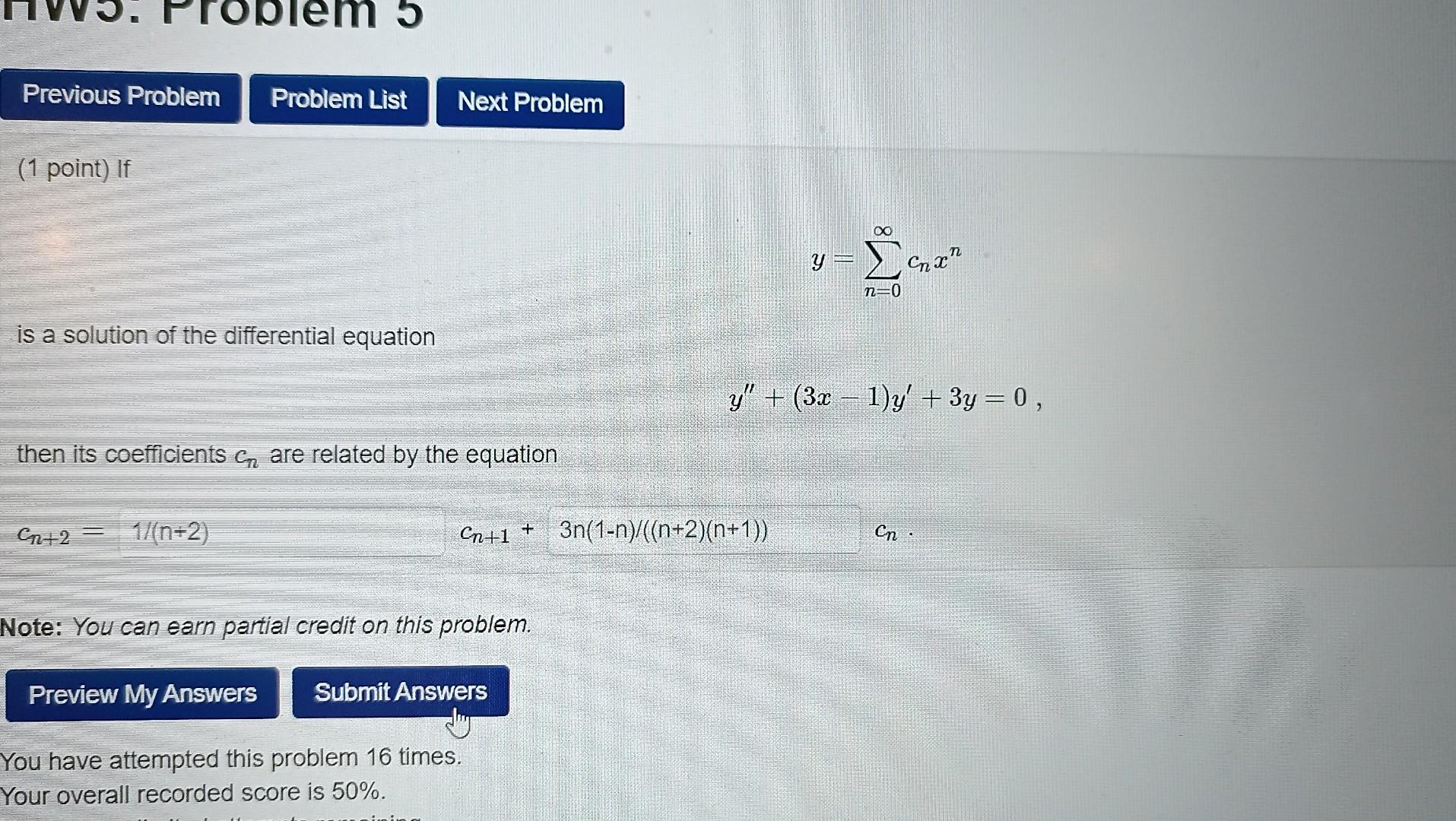 Solved Y=∑n=0∞cnxn Is A Solution Of The Differential | Chegg.com