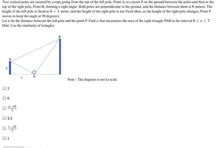 Solved Two vertical poles are secured by a rope going from | Chegg.com