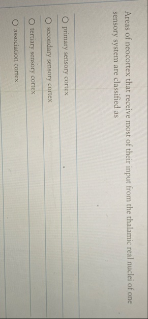 Solved Areas of neocortex that receive most of their input | Chegg.com 