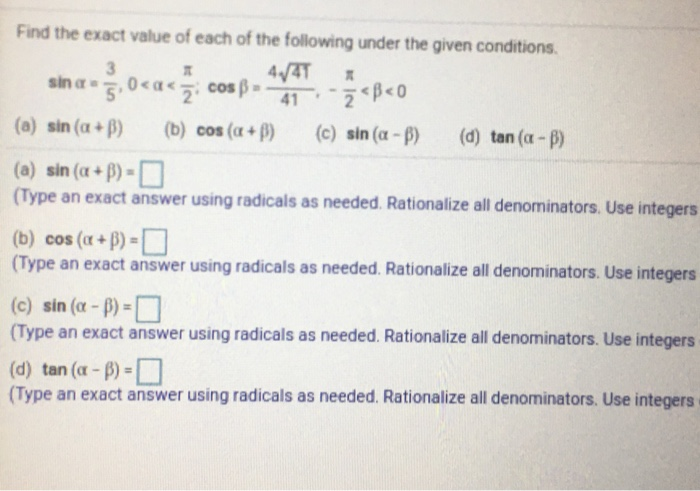 Solved Find the exact value of each of the following under | Chegg.com
