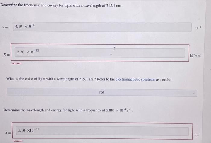 Solved Determine the frequency and energy for light with a | Chegg.com