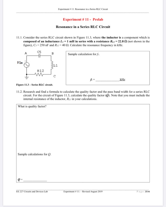 experiment rlc series resonance circuit