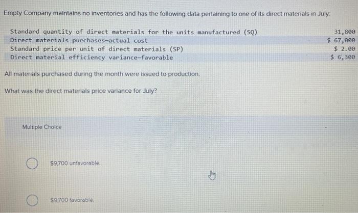 Solved Empty Company maintains no inventories and has the | Chegg.com
