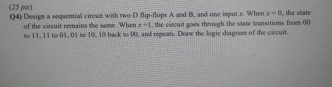 Solved (25 pts) (4) Design a sequential circuit with two D | Chegg.com