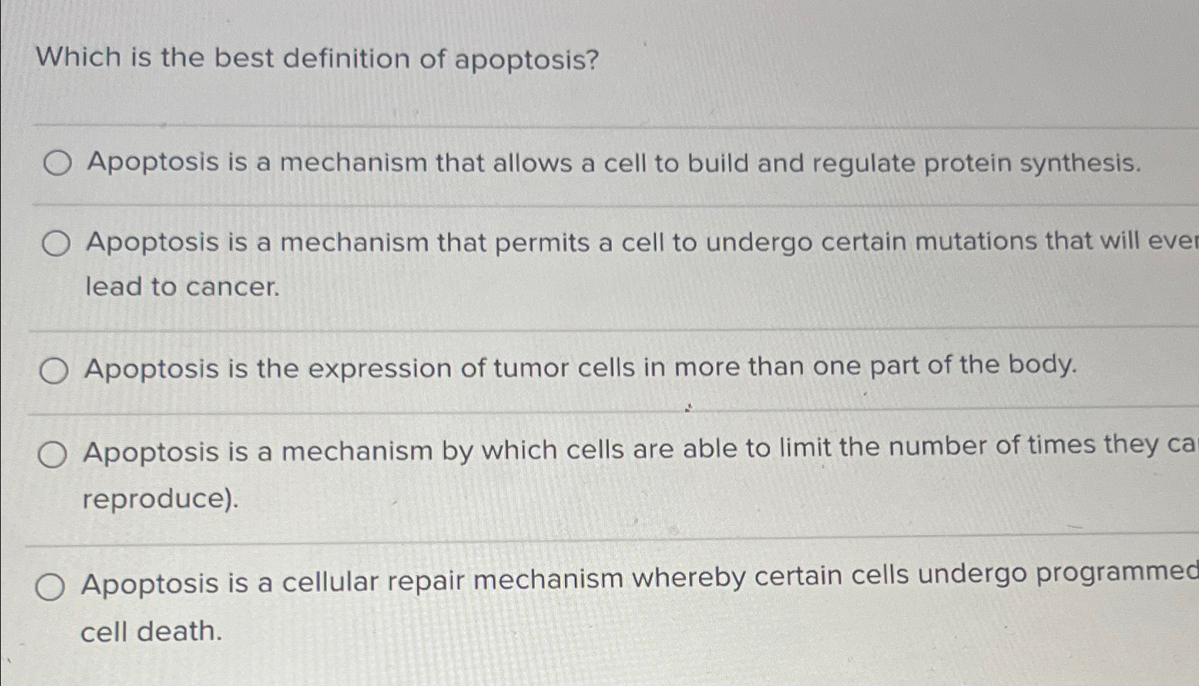 Solved Which is the best definition of apoptosis?Apoptosis | Chegg.com