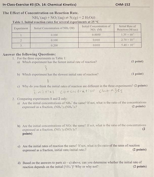 Solved In-Class-Exercise #3 (Ch. 14: Chemical Kinetics) | Chegg.com