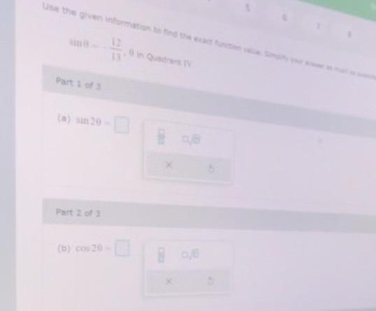 Solved Part 1 of 1 (a) sin20(a) sin20 Part 2 of 3 (b) cos2θ | Chegg.com