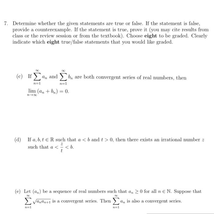 Solved 7. Determine whether the given statements are true or | Chegg.com