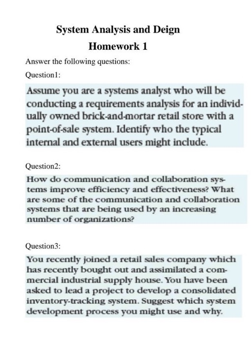 Solved System Analysis and Deign Homework 1 Answer the | Chegg.com