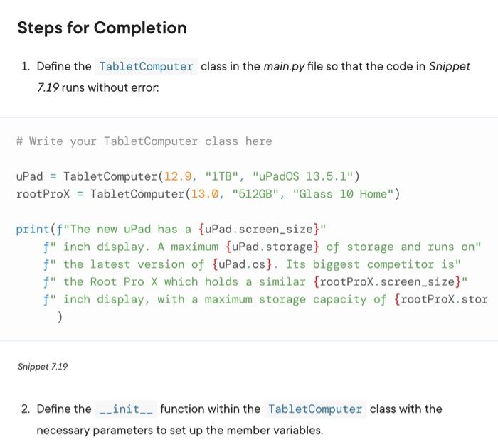Solved 1. Define the TabletComputer class in the main.py | Chegg.com