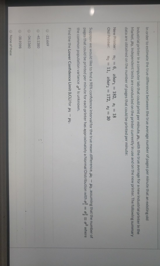 Solved In order to estimate the true difference between | Chegg.com