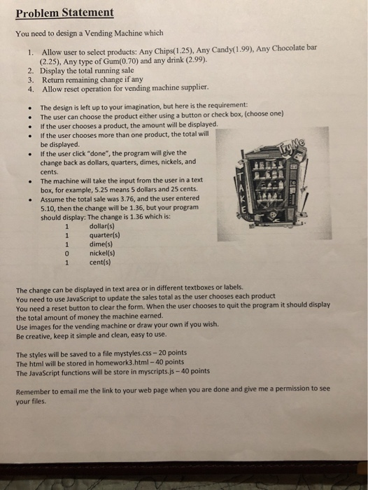 Solved Problem Statement You need to design a Vending