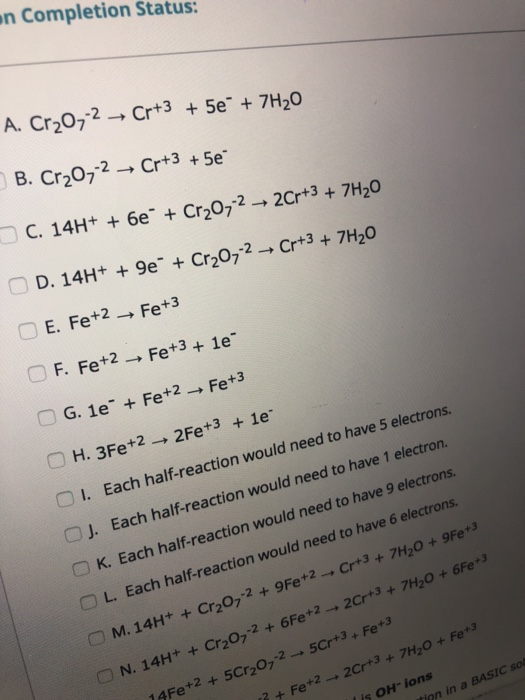 Solved Cion Status 9 Nsider The Following Redox Reactio Chegg Com