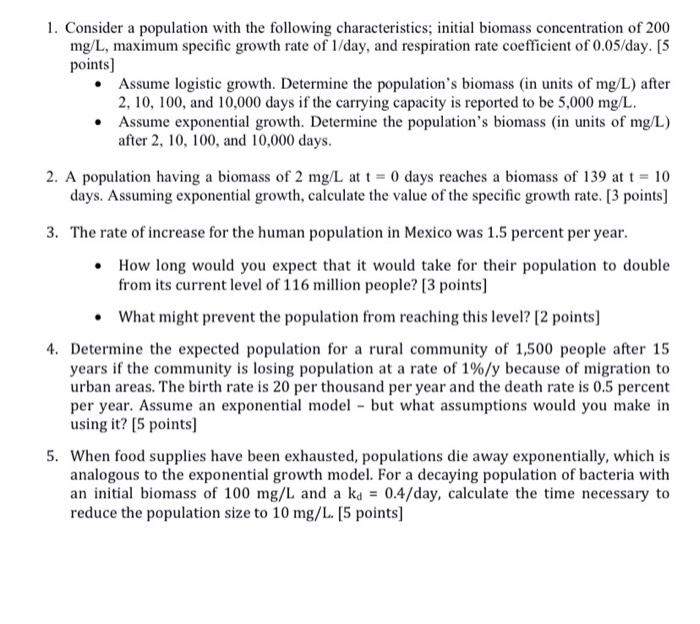 Solved 1. Consider a population with the following | Chegg.com