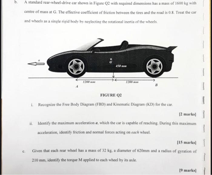 Solved b. A standard rear-wheel-drive car shown in Figure Q2 | Chegg.com