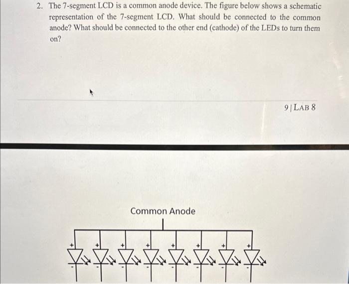 Solved 2. The 7 -segment LCD is a common anode device. The | Chegg.com