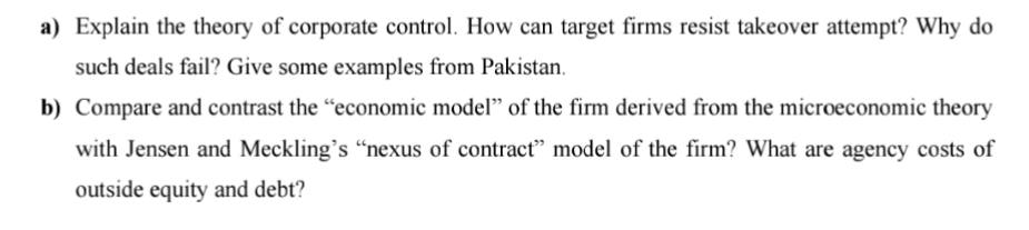 Solved a) Explain the theory of corporate control. How can | Chegg.com