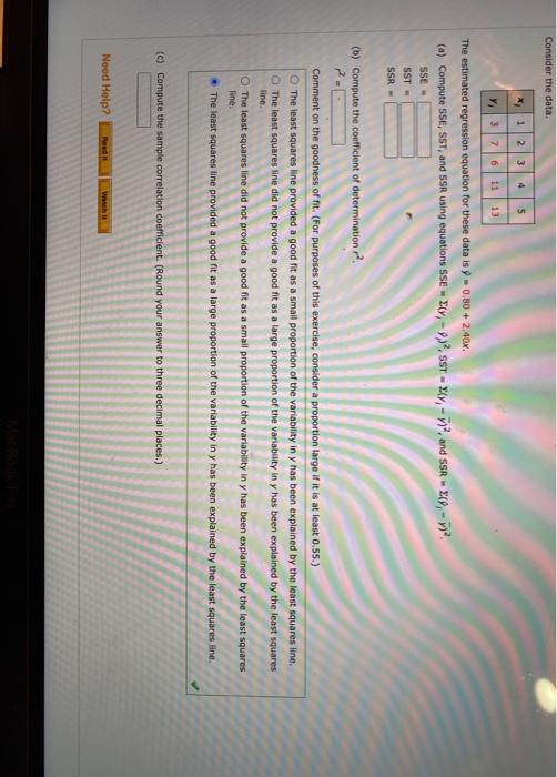 Solved Consider the data x 1 2 3 4 5 Y, 376 11 13 The | Chegg.com