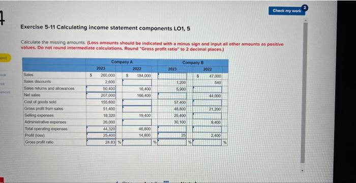 Solved Exercise 5.11 Calculating income statement components | Chegg.com