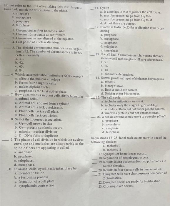Solved Do not refer to the text when taking this test. In 