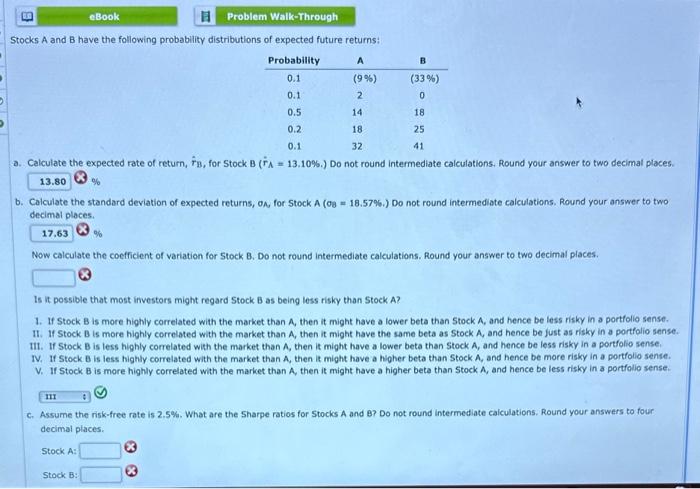 Solved Stocks A And B Have The Following Probability | Chegg.com