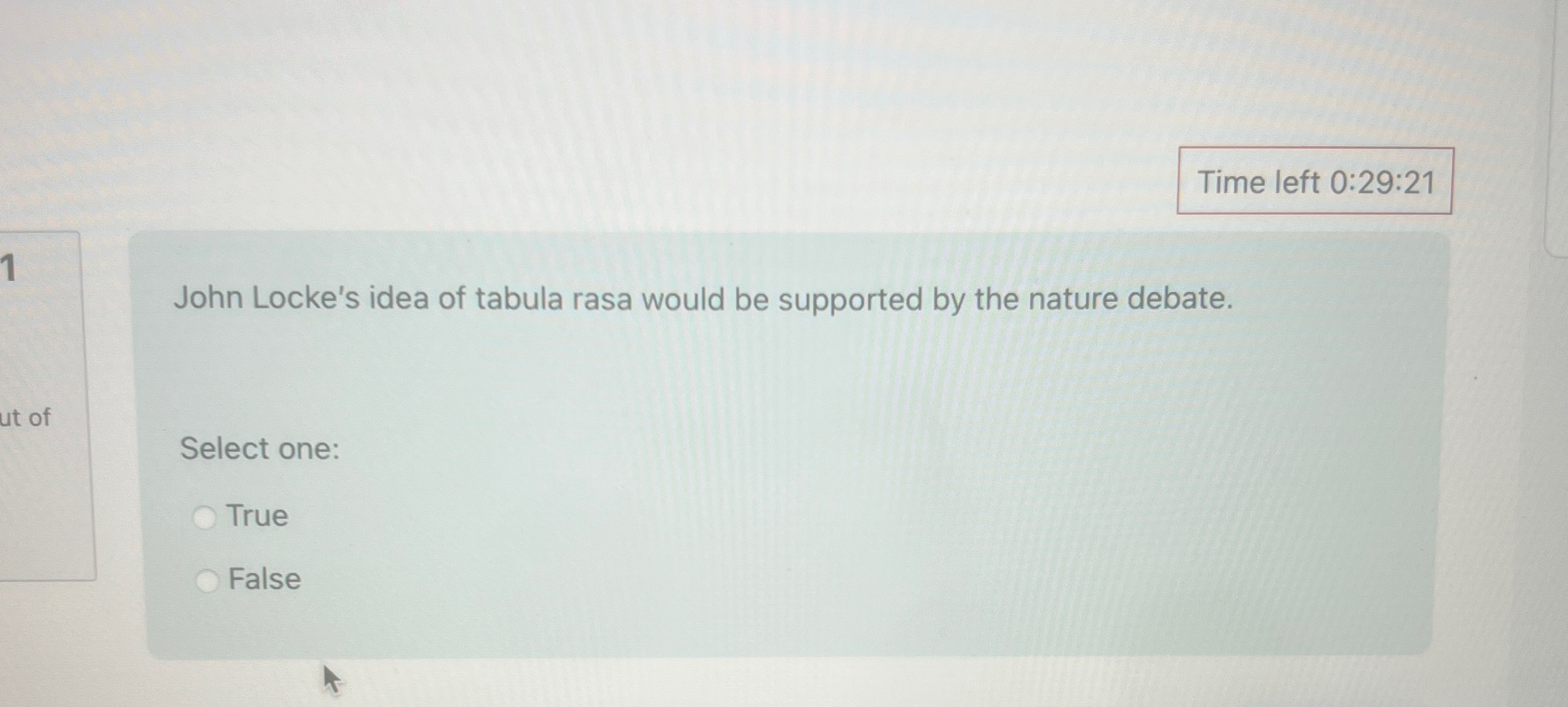 Solved Time left 0:29:21John Locke's idea of tabula rasa | Chegg.com