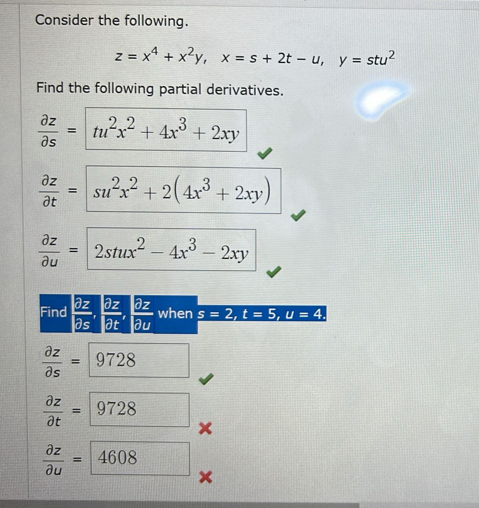 Solved Consider The Following Z X4 X2y X S 2t U Y Stu2find