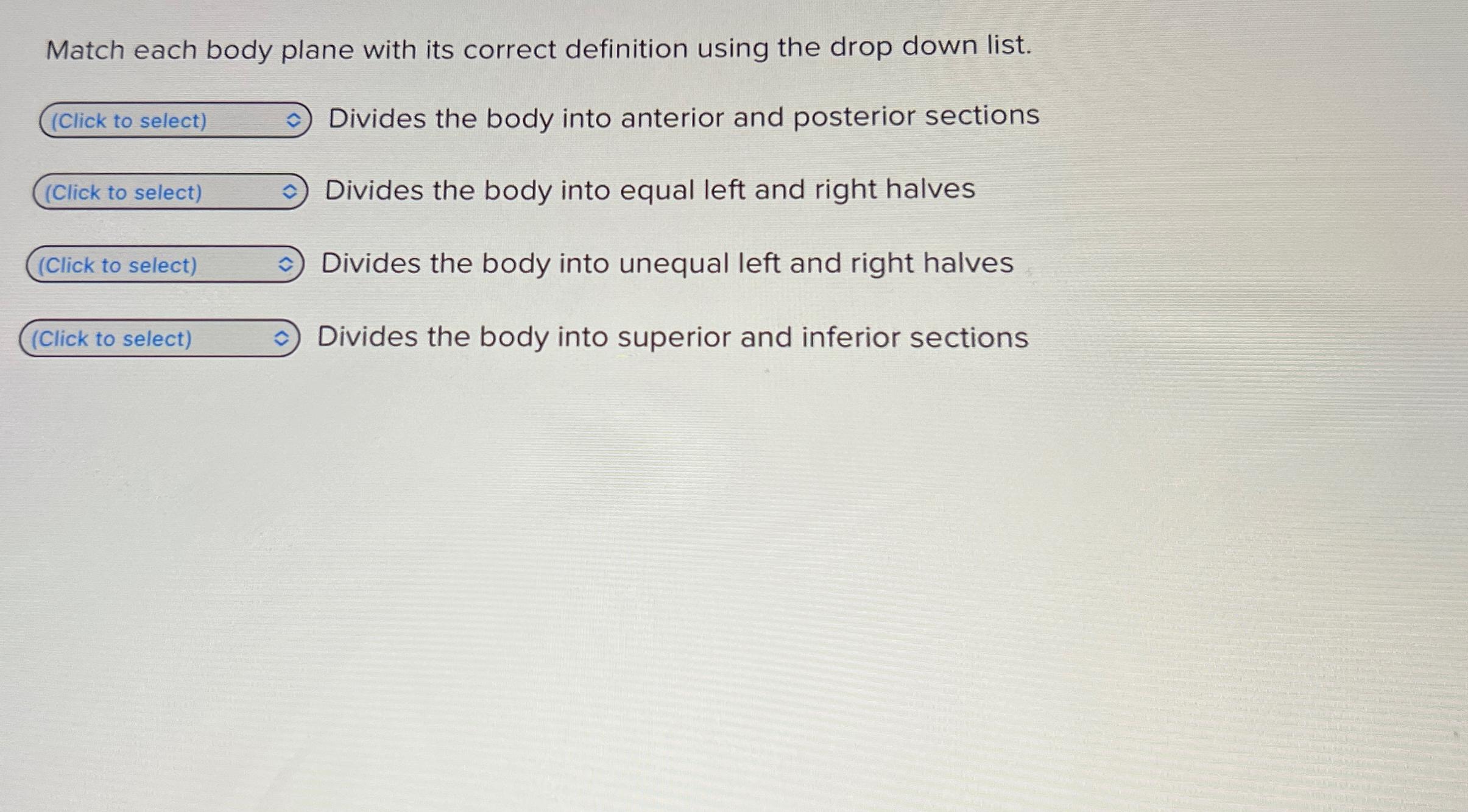 Solved Match each body plane with its correct definition | Chegg.com