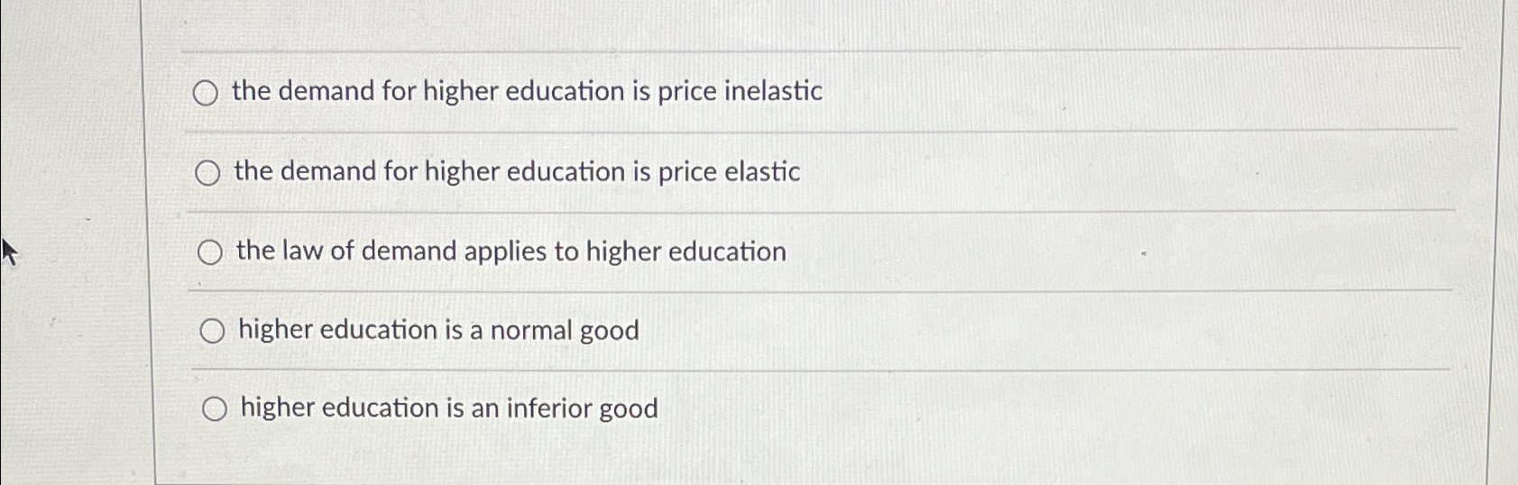 Solved the demand for higher education is price inelasticthe | Chegg.com