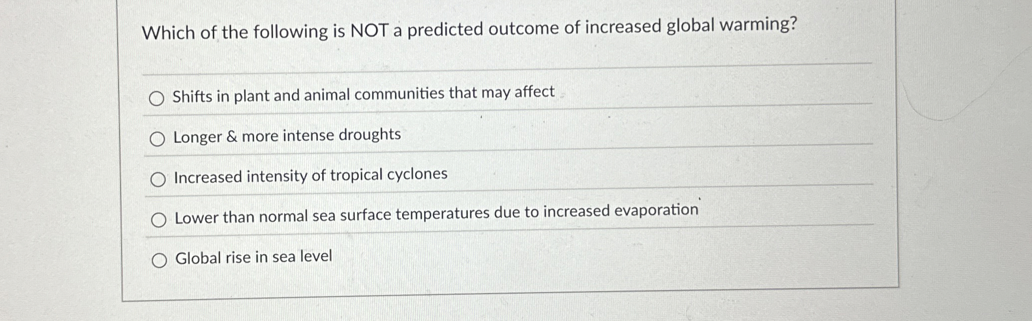 Solved Which of the following is NOT a predicted outcome of | Chegg.com