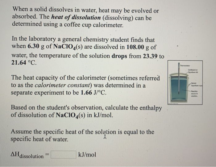 Solved When a solid dissolves in water, heat may be evolved