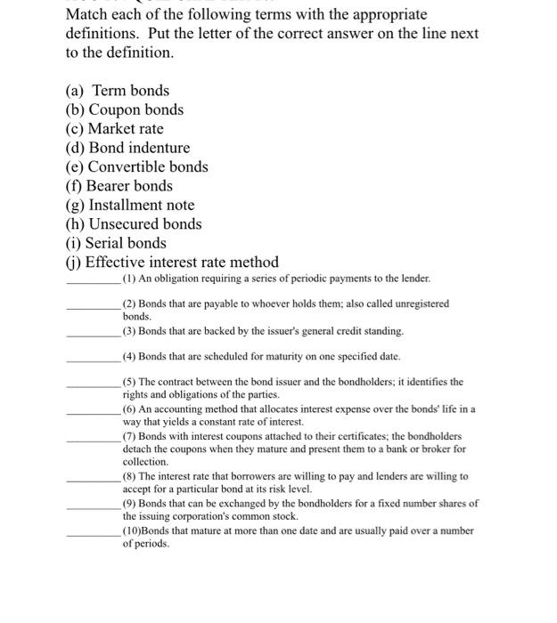Solved Match each of the following terms with the | Chegg.com