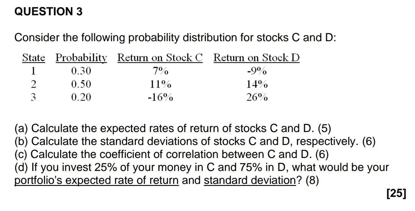 Solved QUESTION 3 Consider the following probability | Chegg.com