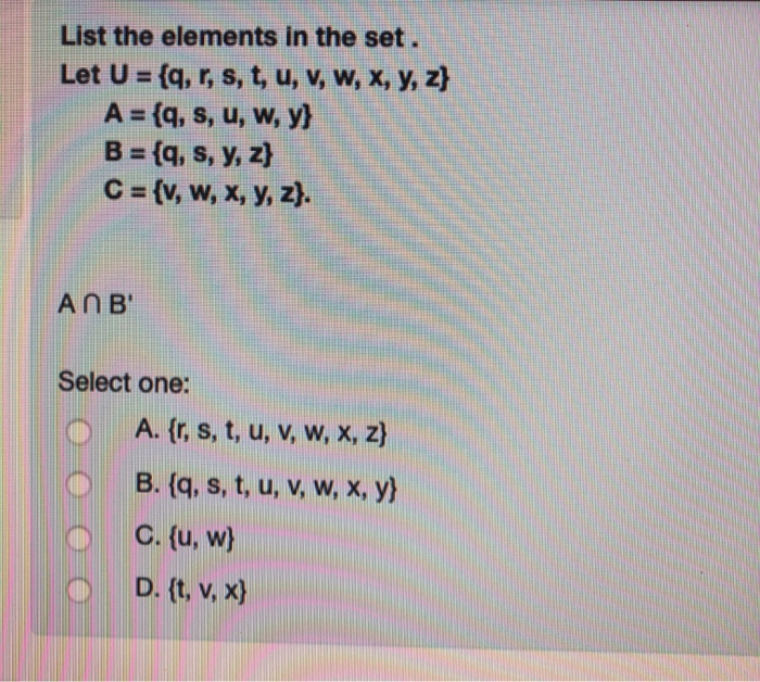 Solved List The Elements In The Set Let U Q R S T Chegg Com