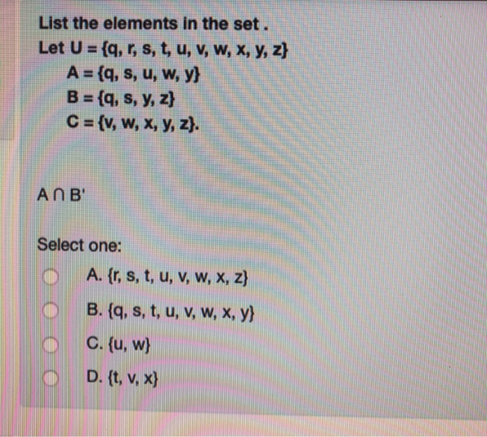 List The Elements In The Set Let U Q R S T U Chegg Com